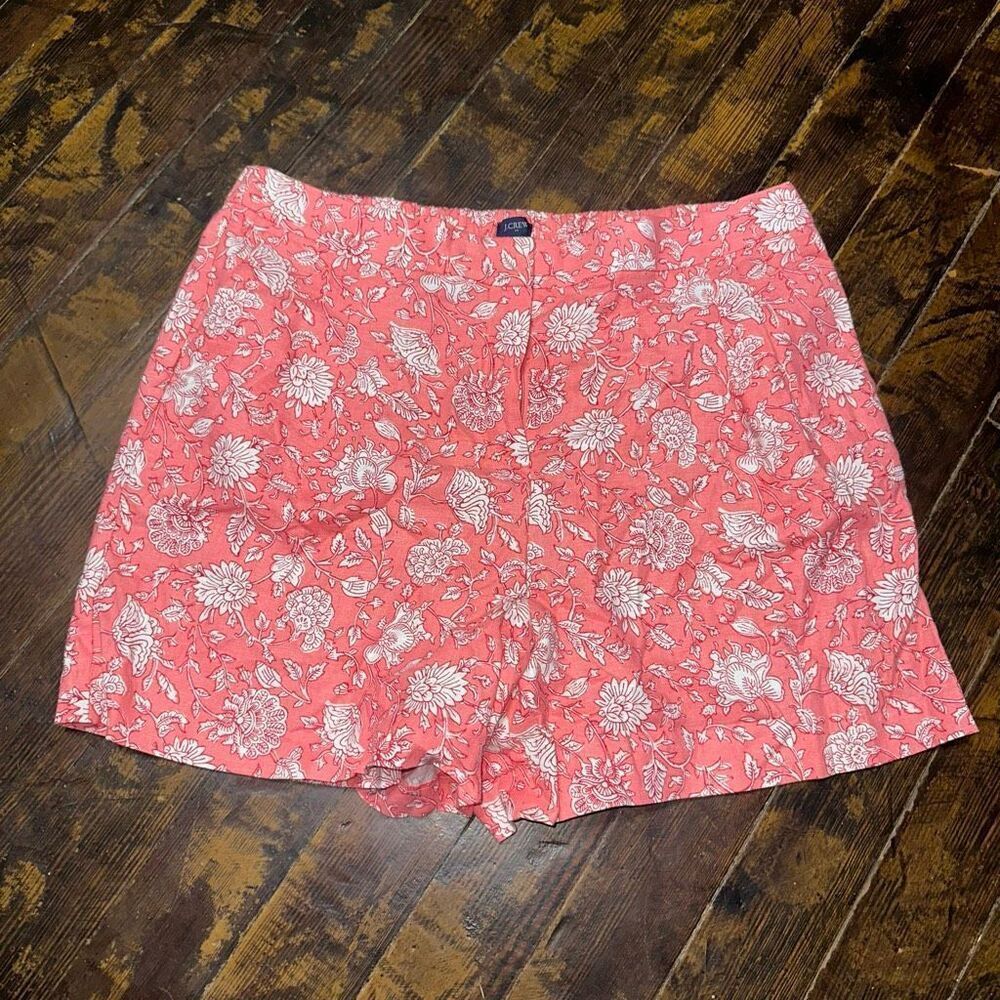 J crew pink floral linen blend 16 lightweight chino shorts